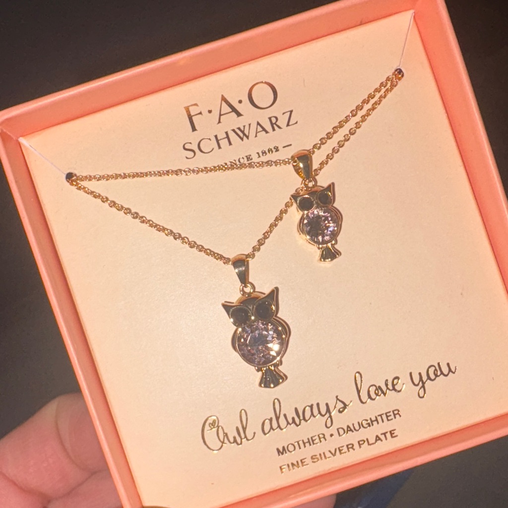 Fao Schwarz Mother & Daughter Boxed Owl Necklace Set